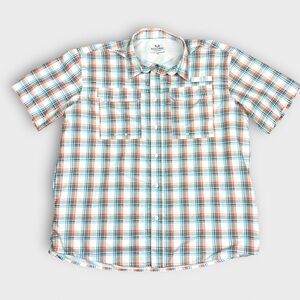 Realtree Fishing Mens XL Short Sleeve Button Down Plaid Performance Shirt Orange